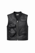 LEATHER POCKETS JACKET DARK SANS MANCHES