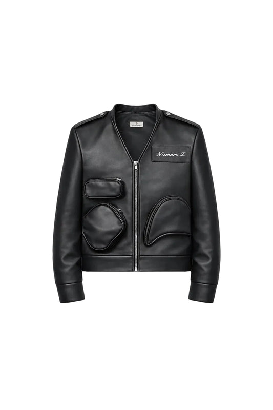 BLACK LEATHER POCKETS JACKET